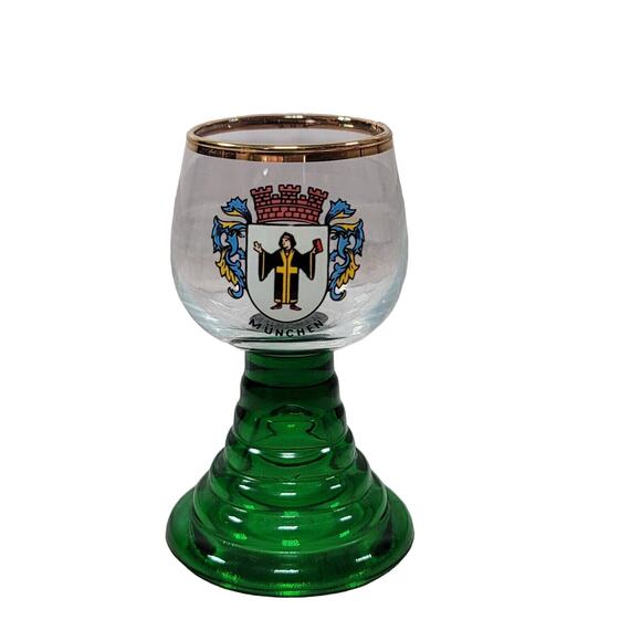 Busch Gardens Souvenir Mini Goblet Gold Rim Green Beehive Stem Munchen Germany - Picture 1 of 12